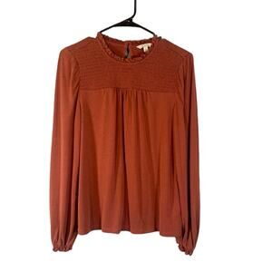Lucky Brand Rust Textured Accordion Upper Long Sleeve Blouse Women Sz S